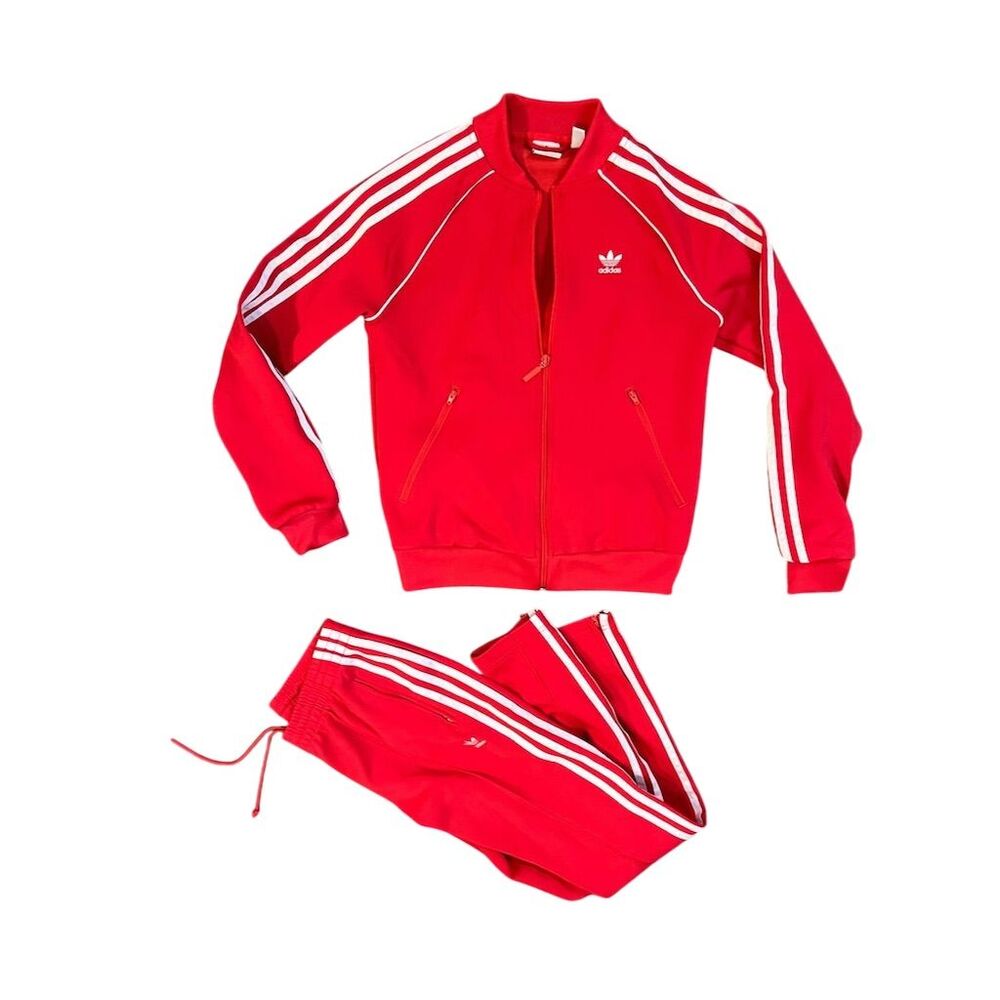 Adidas Red Tracksuit with White Stripes